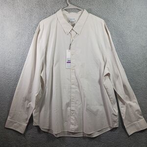CALVIN KLEIN MEN'S SIZE XXL CREAM & WHITE LINED LONG SLEEVE BUTTON DOWN SHIRT